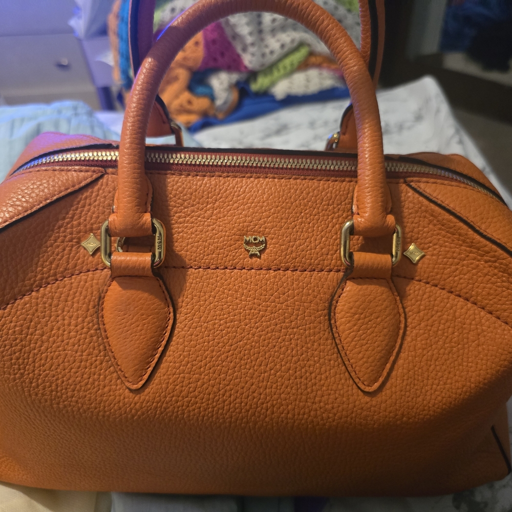 MCM Vibrant Orange Leather Satchel
